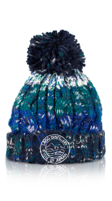Alpine blue arran 2024 lagg distillery wool bobble hat 6 1000x1000 png 72dpi product listing rebrand