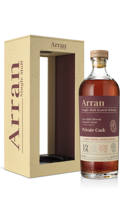 Arran 2026 12yo private cask sherry hogshead bottle box 45deg 1000x1000 png 72dpi product detail rebrand
